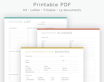 Essential Travel Planner Kit (13 documents) Fillable Printable PDF - Vacation Planner, Trip and Holiday Planner - Instant Download