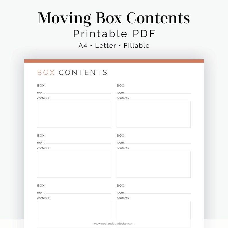 Moving Box Content Inventory Fillable Moving Planner Etsy