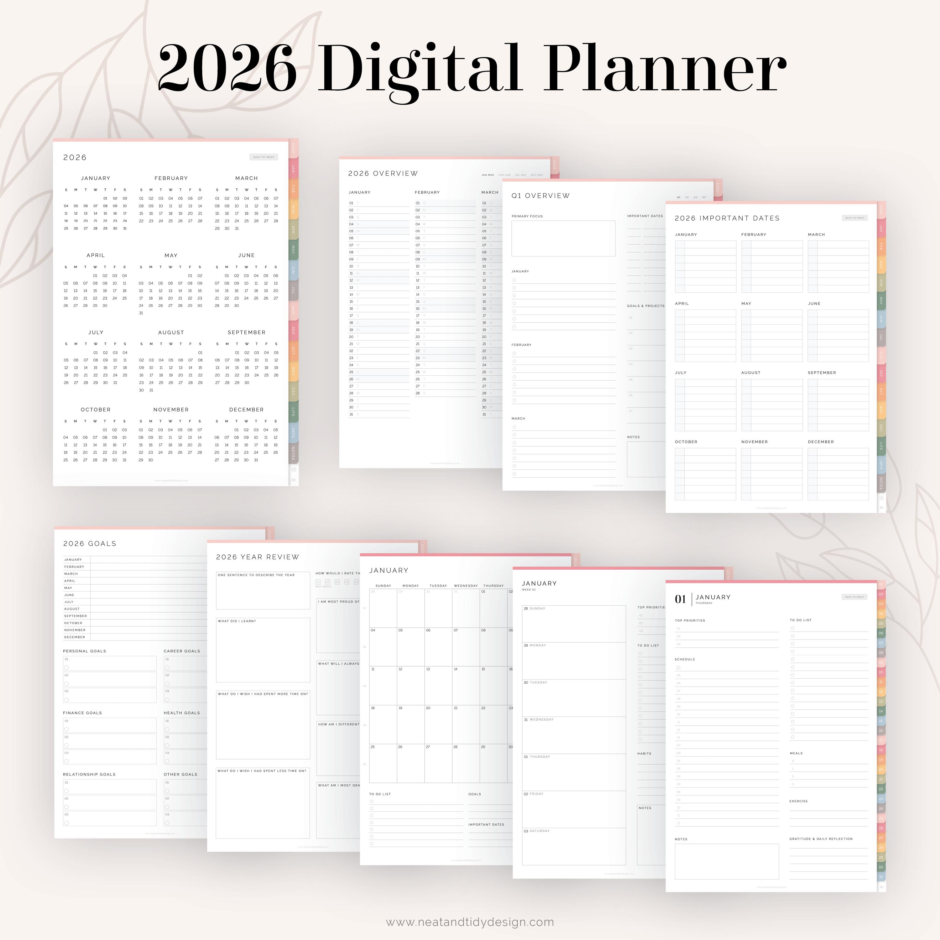 2026 Digital Hyperlinked Planner for Goodnotes & Notability | Dated ...