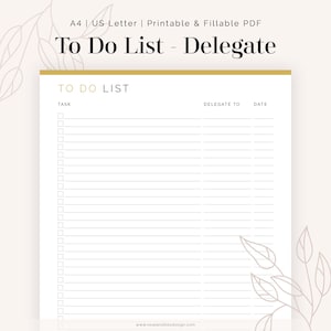 Lista de tareas pendientes para delegados - PDF rellenable e imprimible - Gestión de tareas, Planificador de productividad - Descarga instantánea