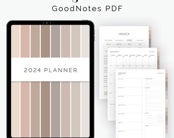 Digital 2024 Daily, Weekly, Monthly Planner for GoodNotes (Portrait) - Hyperlinked Tabs - Neutral Digital Planner, Beige - Instant Download