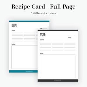 Recipe Card, Full page Fillable Recipe card, letter and A4 size Instant download Printable PDF image 5