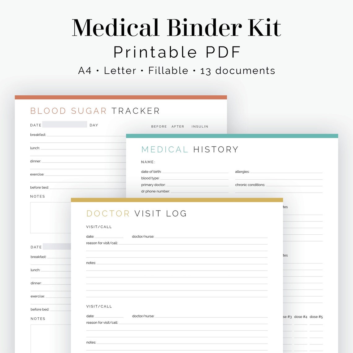 Medical Binder Kit 13 Documents Fillable Printable PDF Etsy