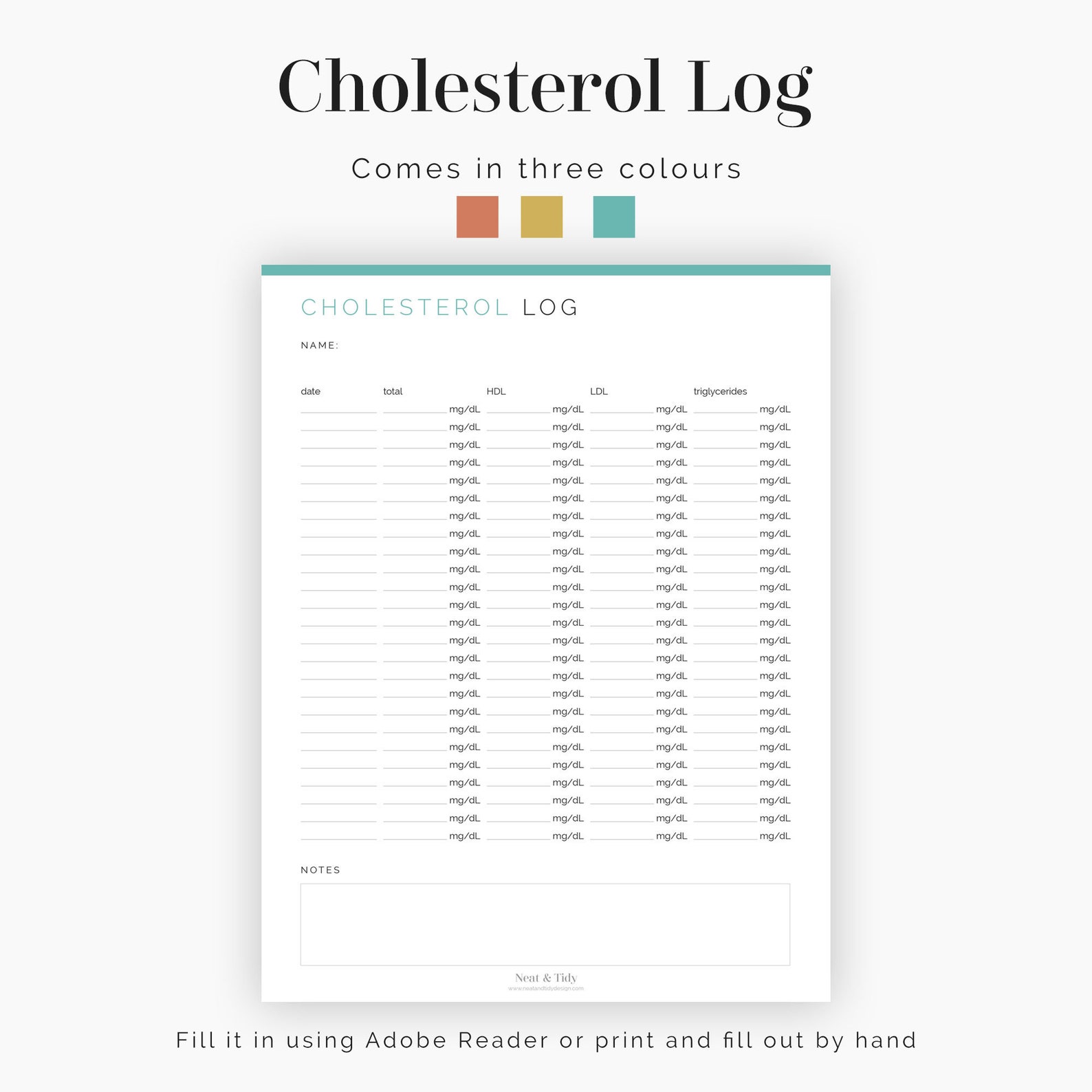 Cholesterol Log Fillable Cholesterol Tracker LDL, HDL, Triglycerides