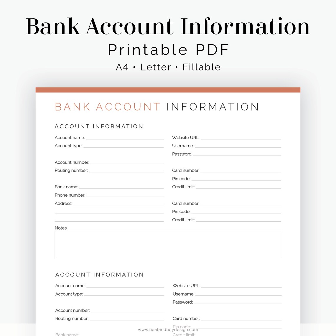 Bank Account Information Fillable Printable Pdf Finance Planner
