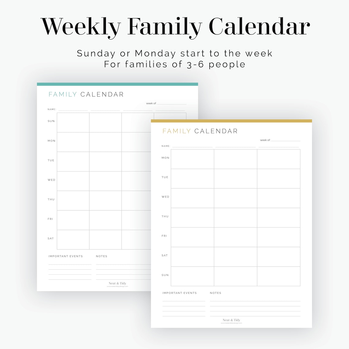 Weekly Family Calendar Fillable Printable PDF Time Etsy