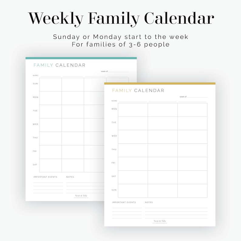 Weekly Family Calendar Fillable Printable PDF Time Management