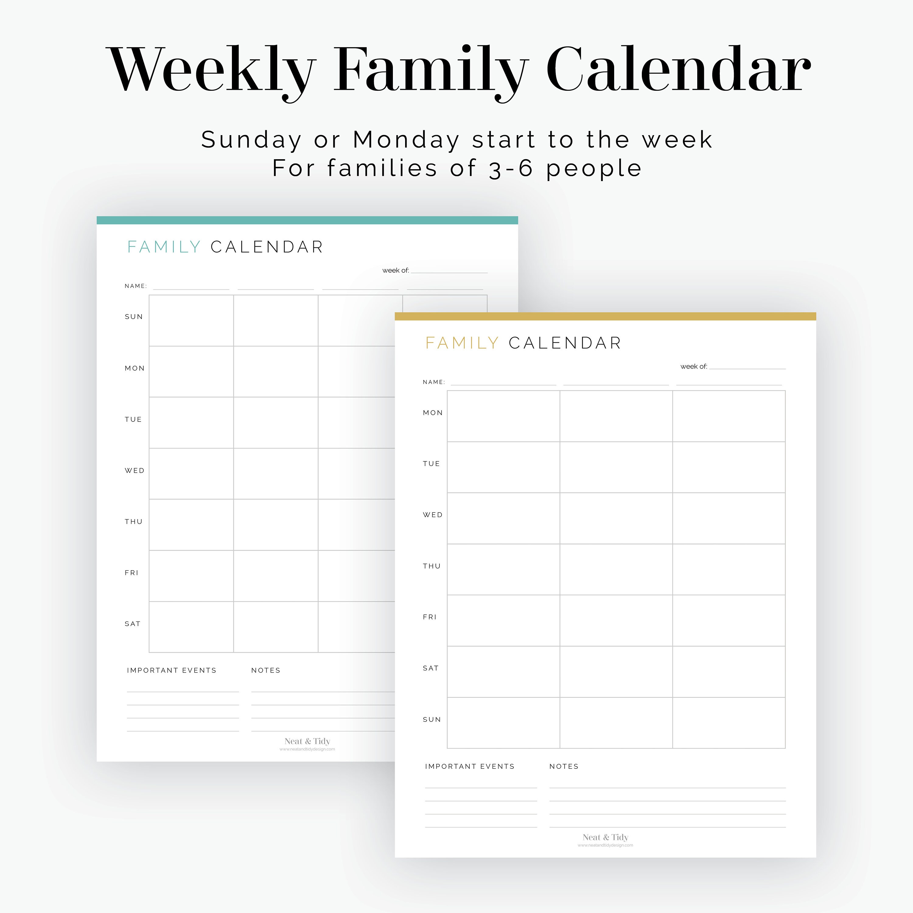 Weekly Family Calendar Fillable Printable PDF Time Management
