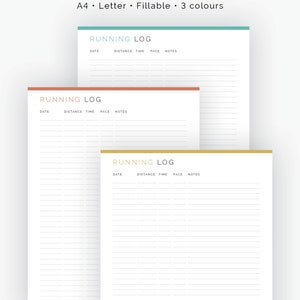 Running Log - Fillable - Printable PDF - Fitness Tracker, Runners Log ...
