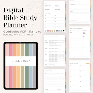 Digital Bible Study Planner for GoodNotes (Rainbow) (Portrait) - Hyperlinked Digital Colourful Bible Study - Instant Download