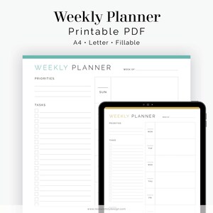 Weekly Planner v4 - Fillable - Printable PDF - Weekly Schedule, Weekly to do, Weekly agenda, Printable Weekly Planner - Instant Download