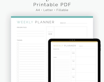 Wochenplaner v4 - Ausfüllbar - Druckbares PDF - Wochenplaner, Wochenübersicht, Wochenagenda, druckbarer Wochenplaner - Instant Download