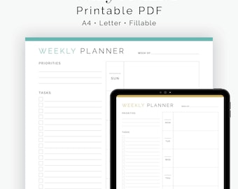 Weekly Planner v4 - Fillable - Printable PDF - Weekly Schedule, Weekly to do, Weekly agenda, Printable Weekly Planner - Instant Download