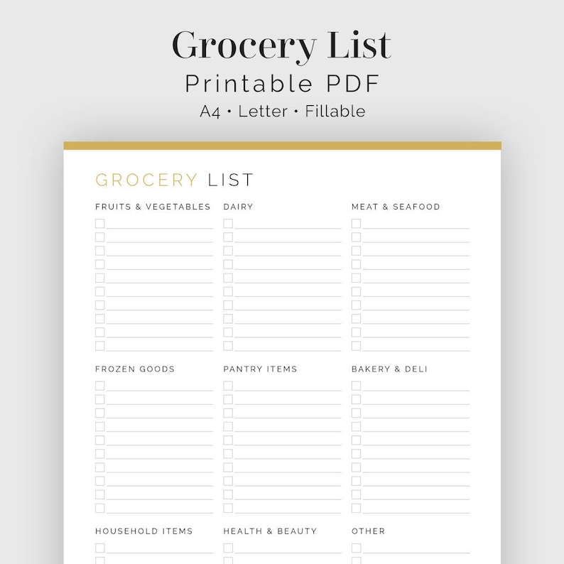 Grocery Listing with Classes - Printable PDF - Dinner Planner, Purchasing Listing, Family Binder - Fast Obtain picture relating to Printable Grocery List by Category called Grocery Listing with Classes - Printable PDF - Supper Planner, Searching Checklist, Family Binder - Instantaneous Obtain