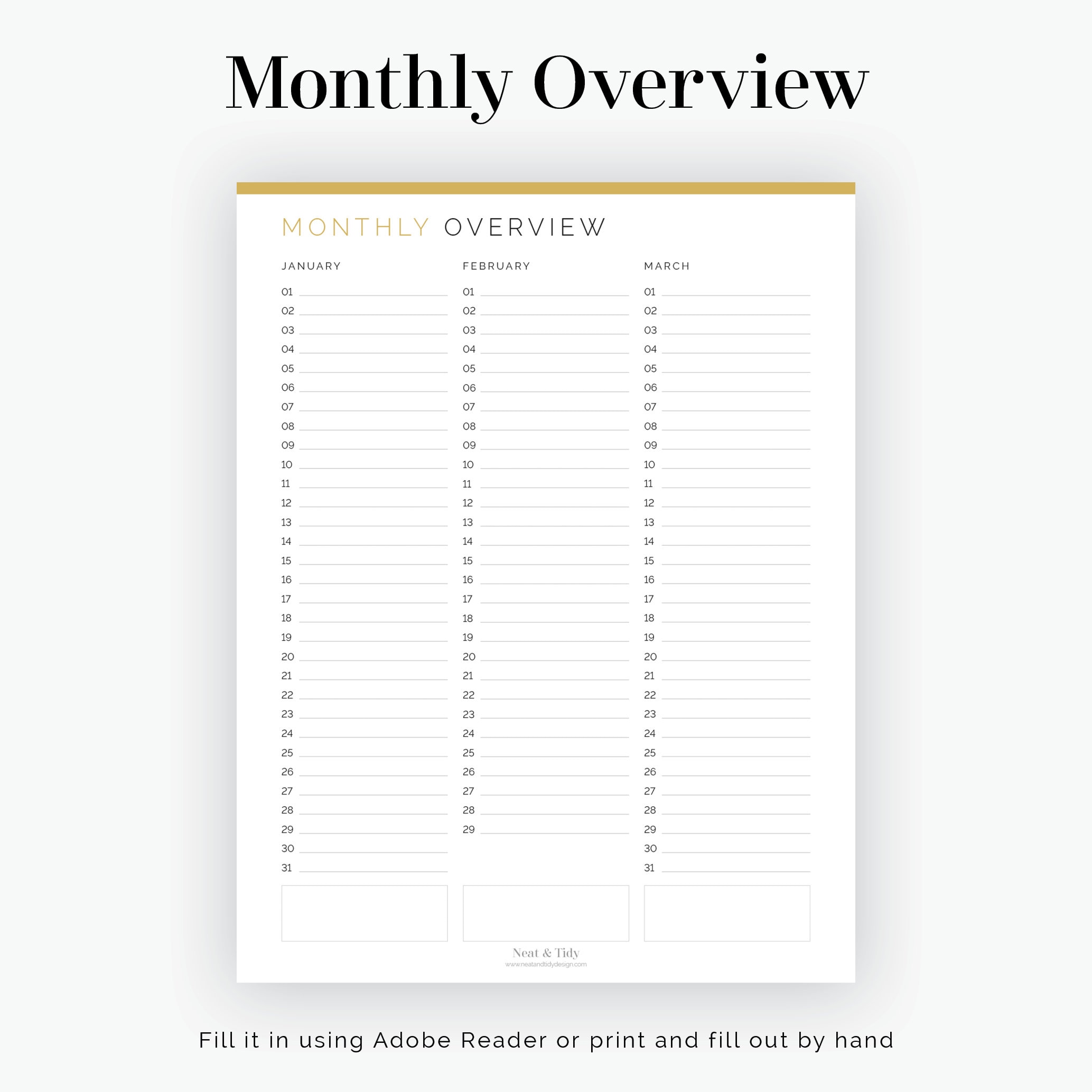 Annual Monthly Overview Planner - Fillable - Printable PDF - Time ...