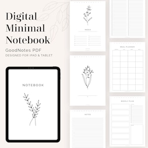 Digital Minimal Botanical Notebook for GoodNotes (Light) - 12 Hyperlinked Tabs - Digital Flexible Portrait Notebook - Instant Download