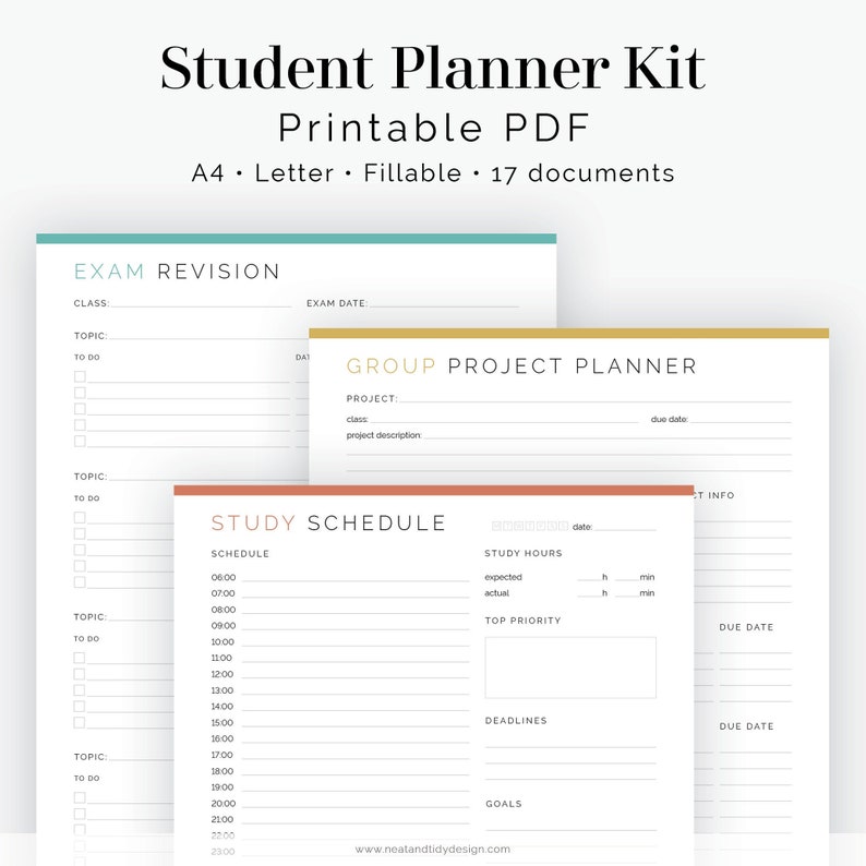 Student Planner Kit 17 Documents Fillable Printable PDF - Etsy