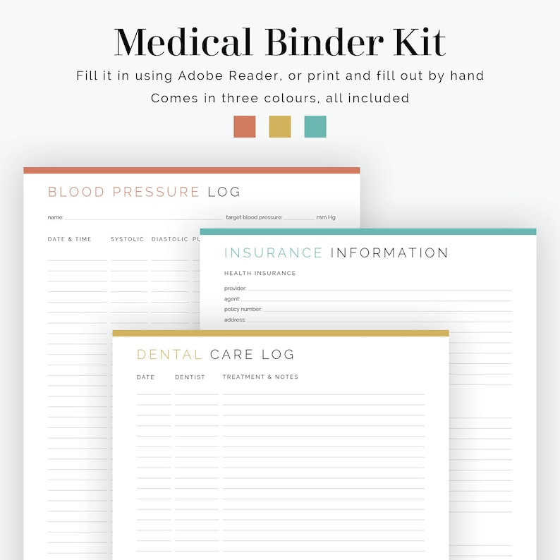 Medical Binder Kit 11 Documents Fillable Printable PDF Etsy