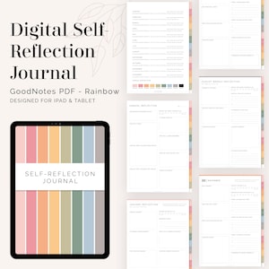 Digitales geführtes Selbstreflexionsjournal für GoodNotes & Notability, Rainbow | 365 geführte tägliche, wöchentliche und monatliche Reflexionen | Sofort-Download