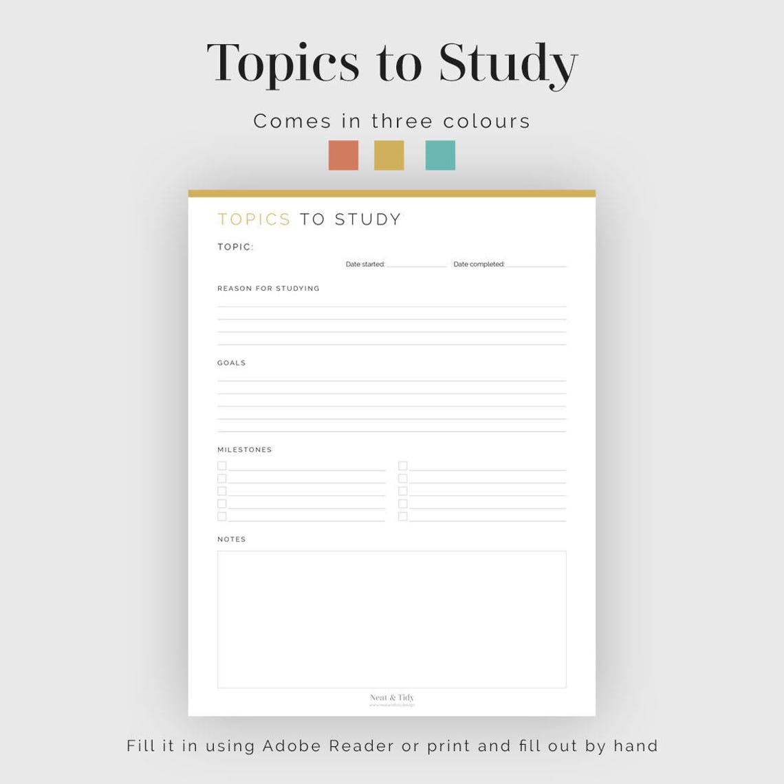 Topics to Study - 2 Layouts - Fillable - Printable PDF - Self-education ...