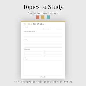 Topics to Study - 2 Layouts - Fillable - Printable PDF - Self-education ...
