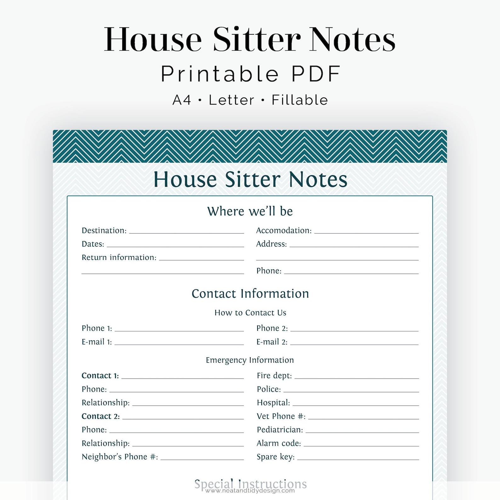 House Sitter Notes - Fillable - Printable PDF - Instant Download ...
