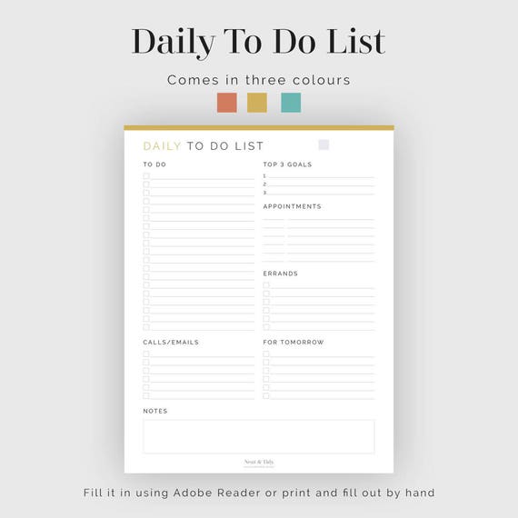 daily to do list fillable printable pdf task management etsy