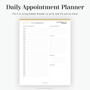 Daily Appointment Planner - Fillable - Printable PDF - Time Management ...