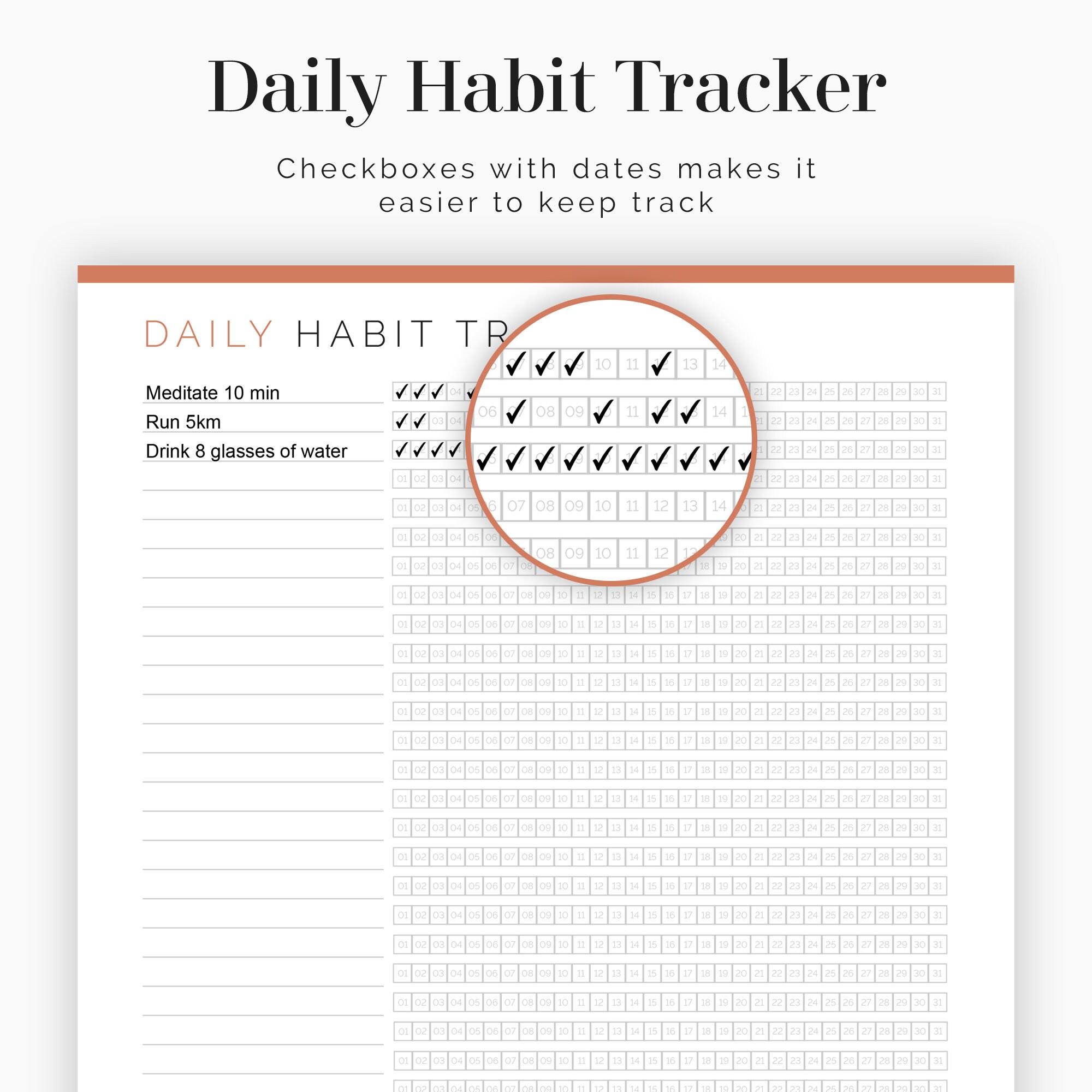 Daily Habit Tracker - Fillable - Printable PDF - Journaling, New Year ...
