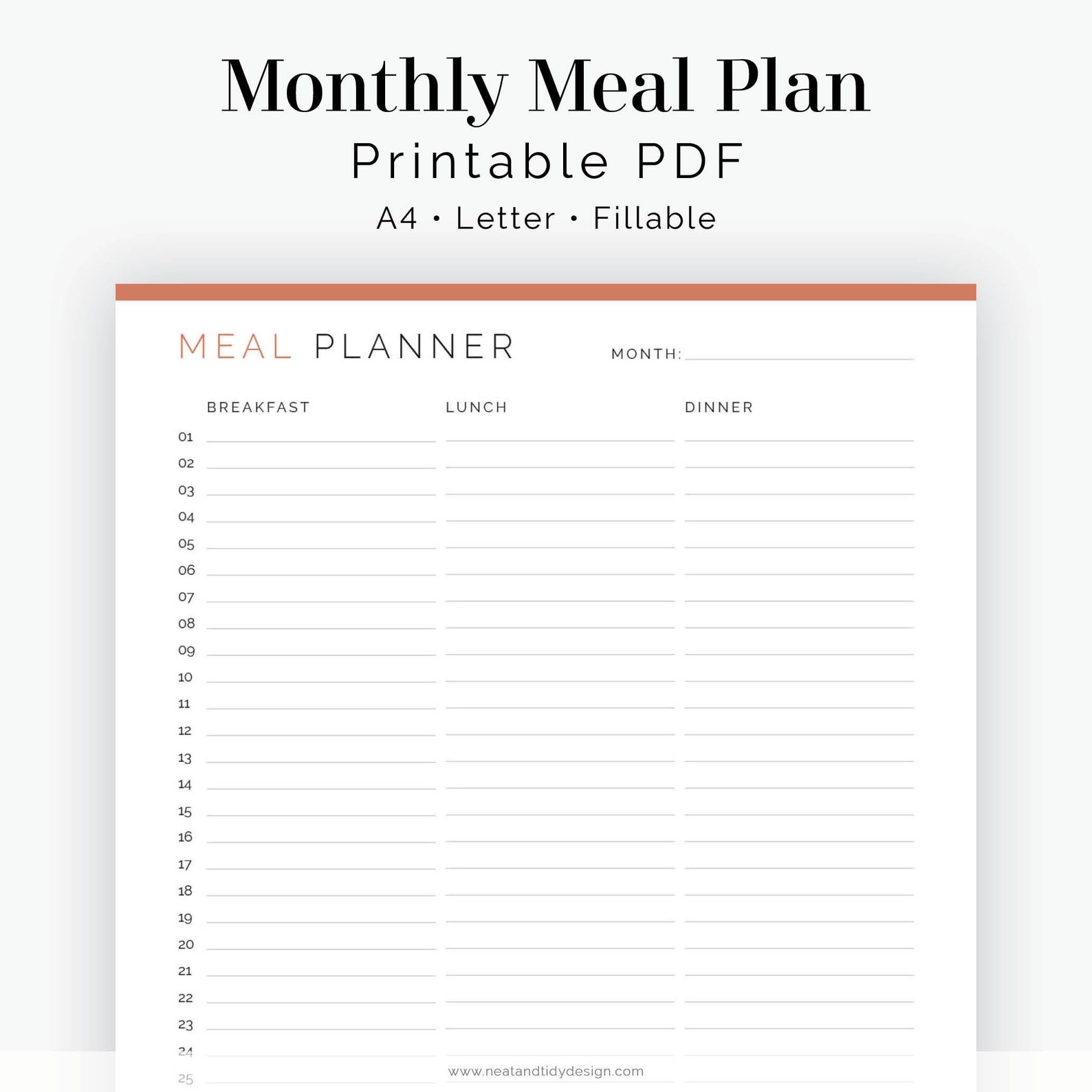 Monthly Meal Planner (list View) - Fillable - Printable PDF - Meal Prep ...