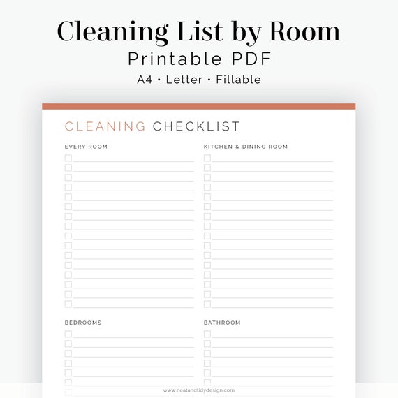 Cleaning Checklist by Room Fillable Printable PDF - Etsy