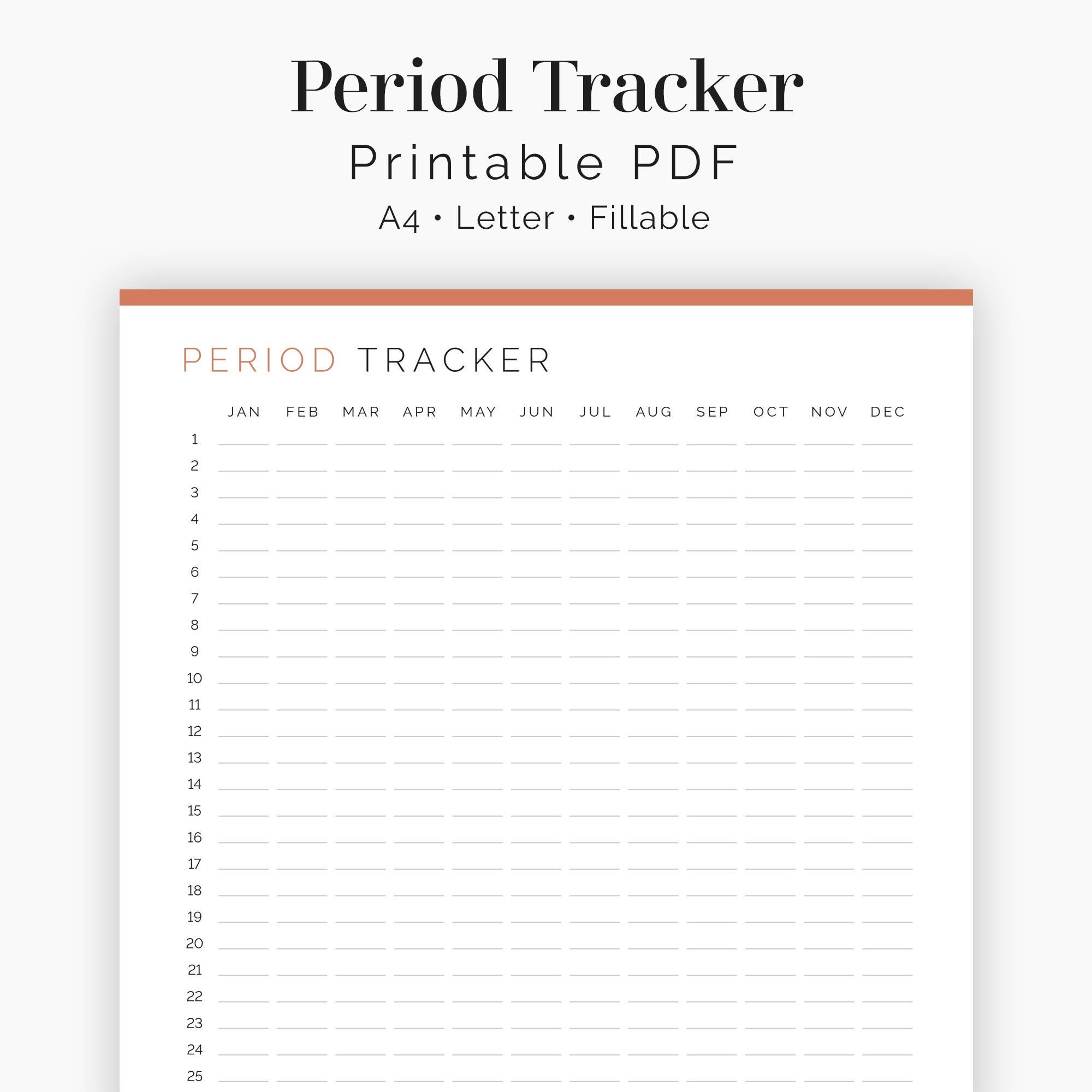 Printable and fillable period tracker Menstrual cycle calendar