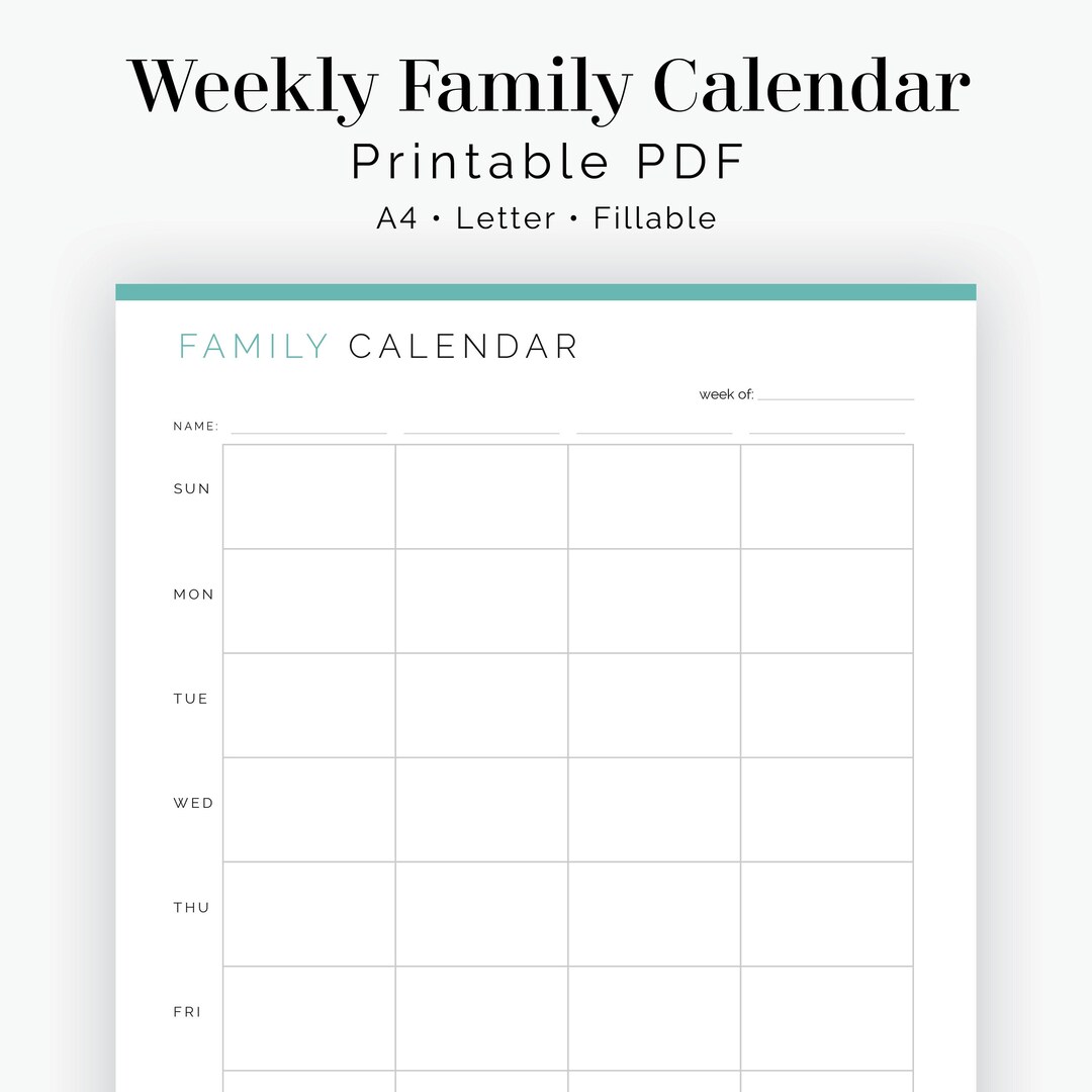 Weekly Family Calendar Fillable Printable PDF Time Management