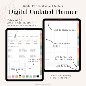 Digital Undated Planner (Rainbow) for GoodNotes | Hyperlinked, Portrait Tabbed Planner - Weekly, Daily, Monthly pages | Instant Download image 2