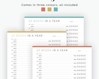 Reading Challenge: 52 Books in a Year - Fillable - Printable
