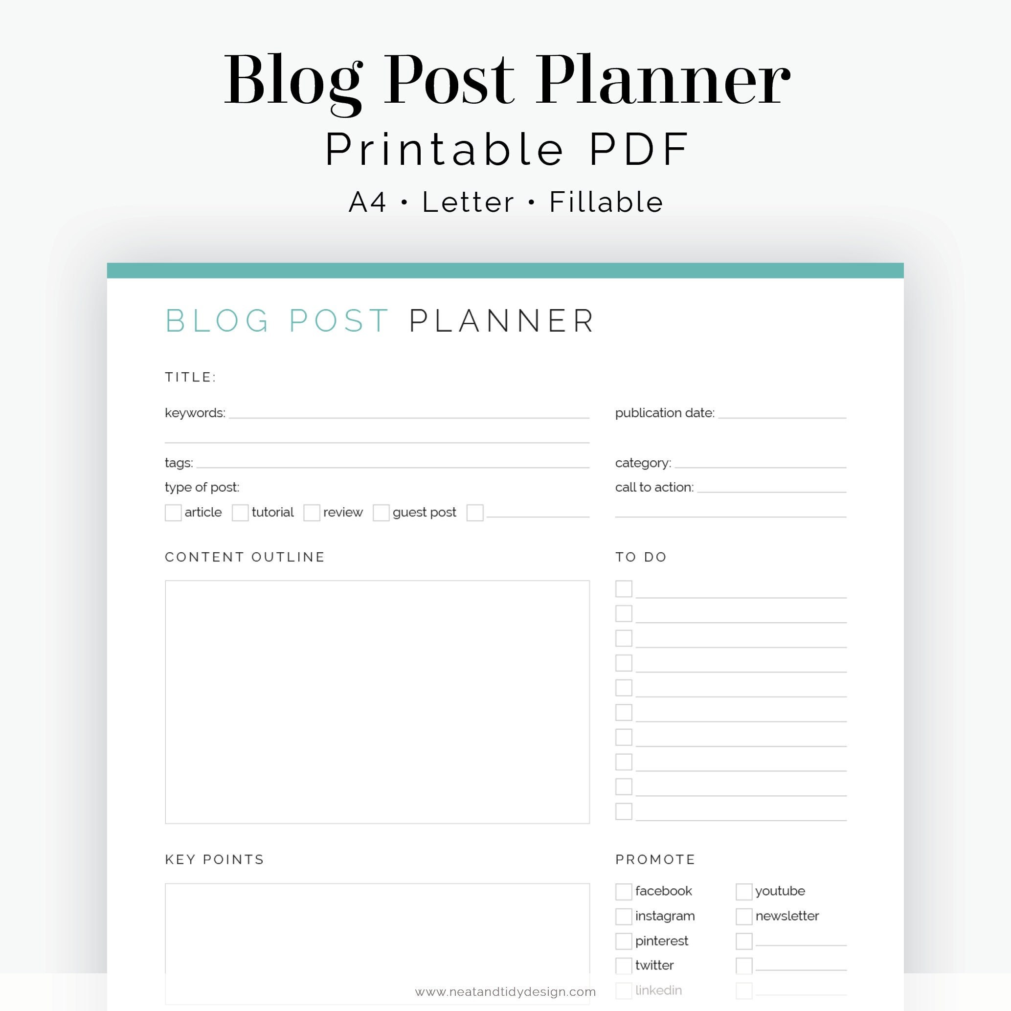 Blog Post Planner (2 Layouts) - Fillable - Printable PDF - Business ...