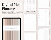 Digital Meal Planner for GoodNotes & Notability, Neutrals | Monthly, Weekly Meal Planning + Grocery Lists | Instant Download