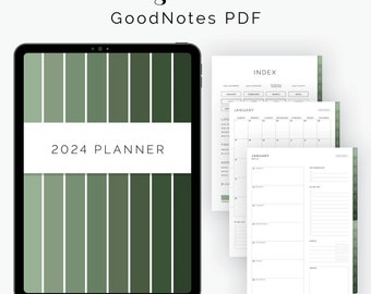 Digital 2024 Daily, Weekly, Monthly Planner for GoodNotes (Portrait) - Hyperlinked Tabs - Green Digital Planner - Instant Download