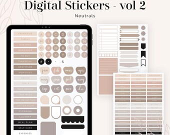 Può includere: Sticker digitali per iPad e tablet, in colori neutri e con una varietà di design. Gli adesivi includono lettere dell'alfabeto, mesi dell'anno e varie etichette di organizzazione.