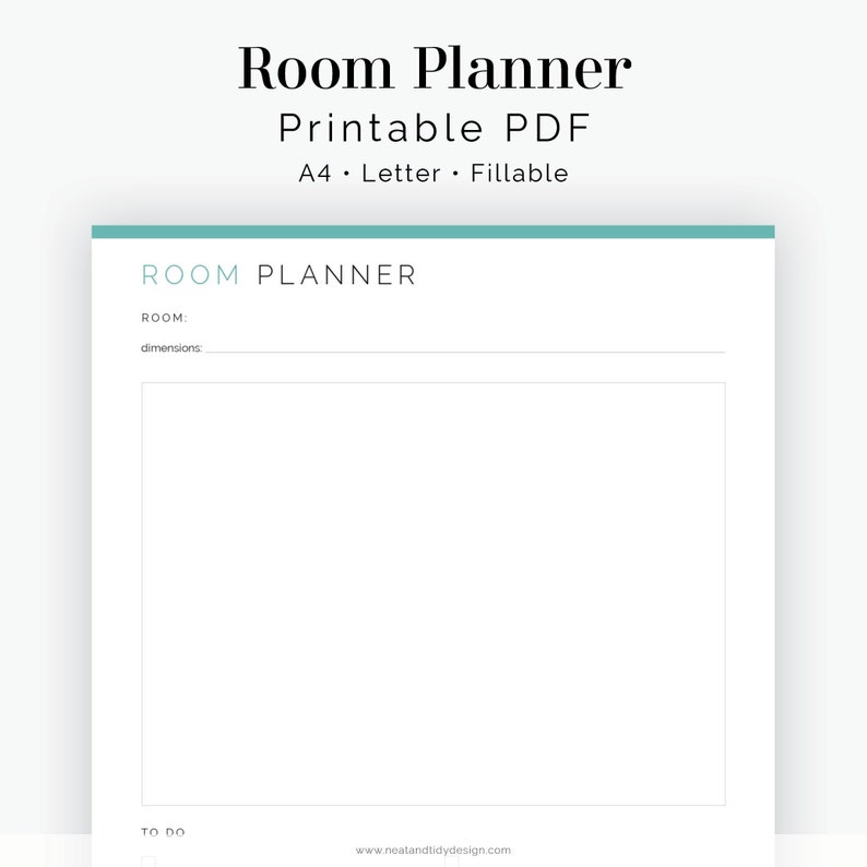 May include: A printable room planner template in PDF format. The template is designed for A4 or Letter size paper and is fillable. The template includes a section for the room name and dimensions. The template is designed to help you plan your room layout.