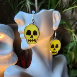 Yellow Skull handmade stained glass earrings