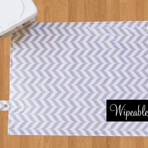 Diaper Changing Mat Waterproof Travel Changing Portable Wet Mat Diaper Bag Baby Gift Rolls Up Small & Wipes Clean GREY CHEVRON image 2