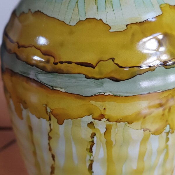 Table Lamp, table lamps, ceramic table lamps, ceramic, Matching bedside lamps and lampshades, Yellow, green, mustard, abstract