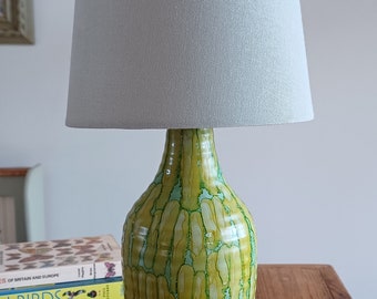 Handpainted table lamp, table lamp, bedside  lamp , home decor, Green , house gift,  Green decor, ceramic table lamp, lighting