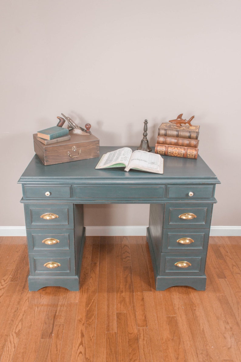 Item Is Sold Navy Blue Nautical Executive Desk With Gold Pulls Etsy