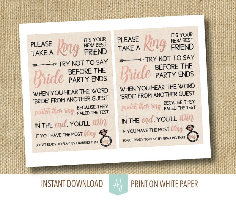 Bridal Shower Game Pick A Ring Printable File In Black And Image 0