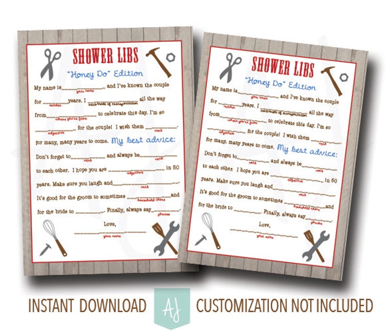 Bridal Shower Game Honey Do Shower Libs Etsy