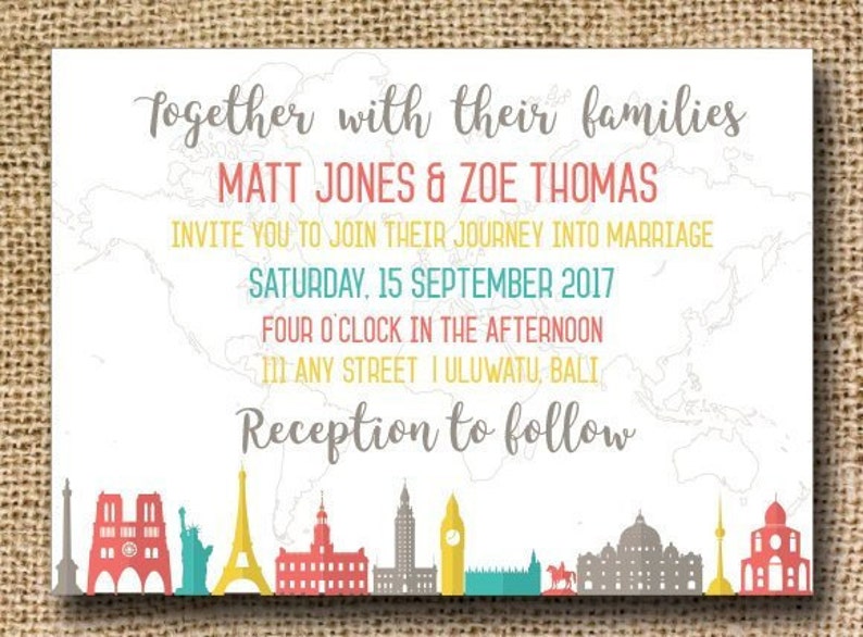 Travel Wedding Invitation Suite With Rsvps Details Cards And Etsy