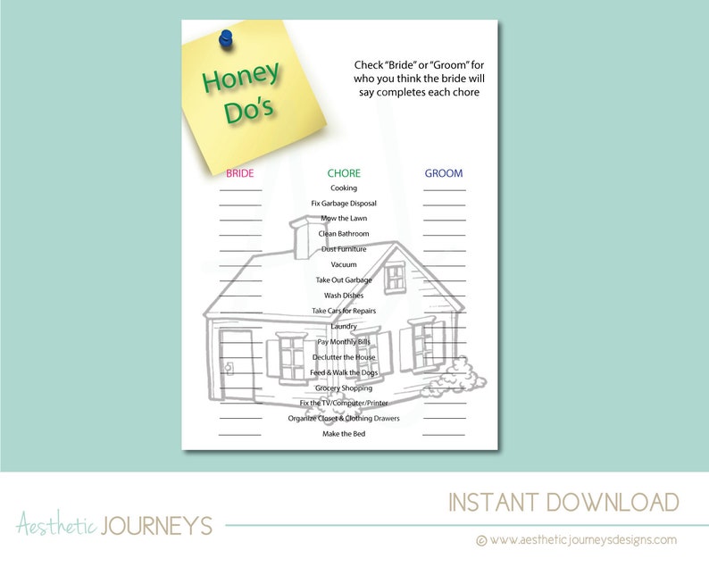 Honey Do Bridal Shower Game for the Couples Shower Game Etsy