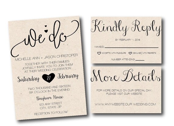 Wedding Invite Suite With Cursive Fonts Or Invitation Template Etsy